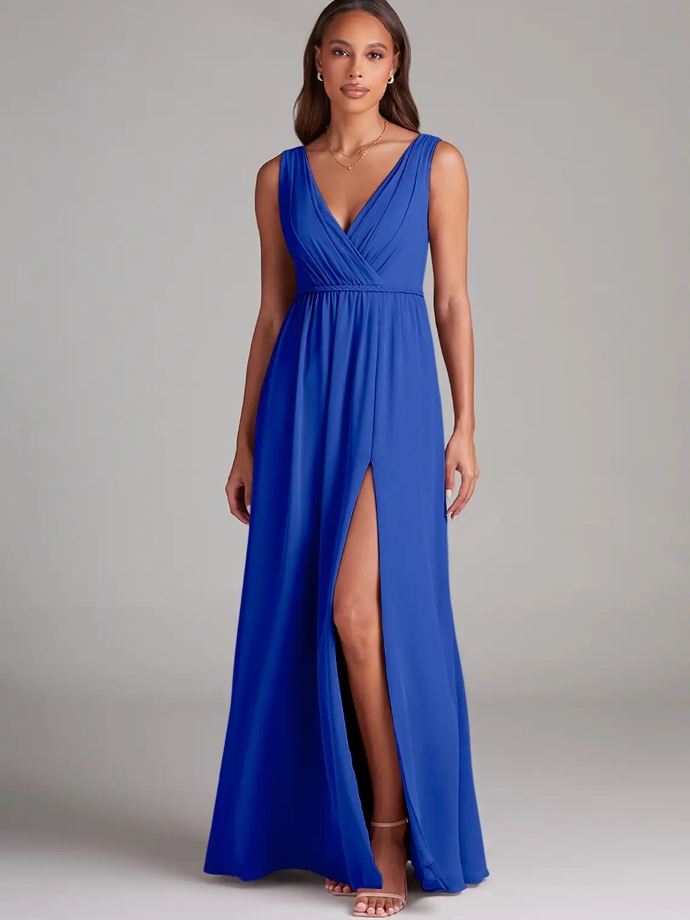 Brand New Azazie Elegant V-Neck Royal Blue Bridesmaid Dress
